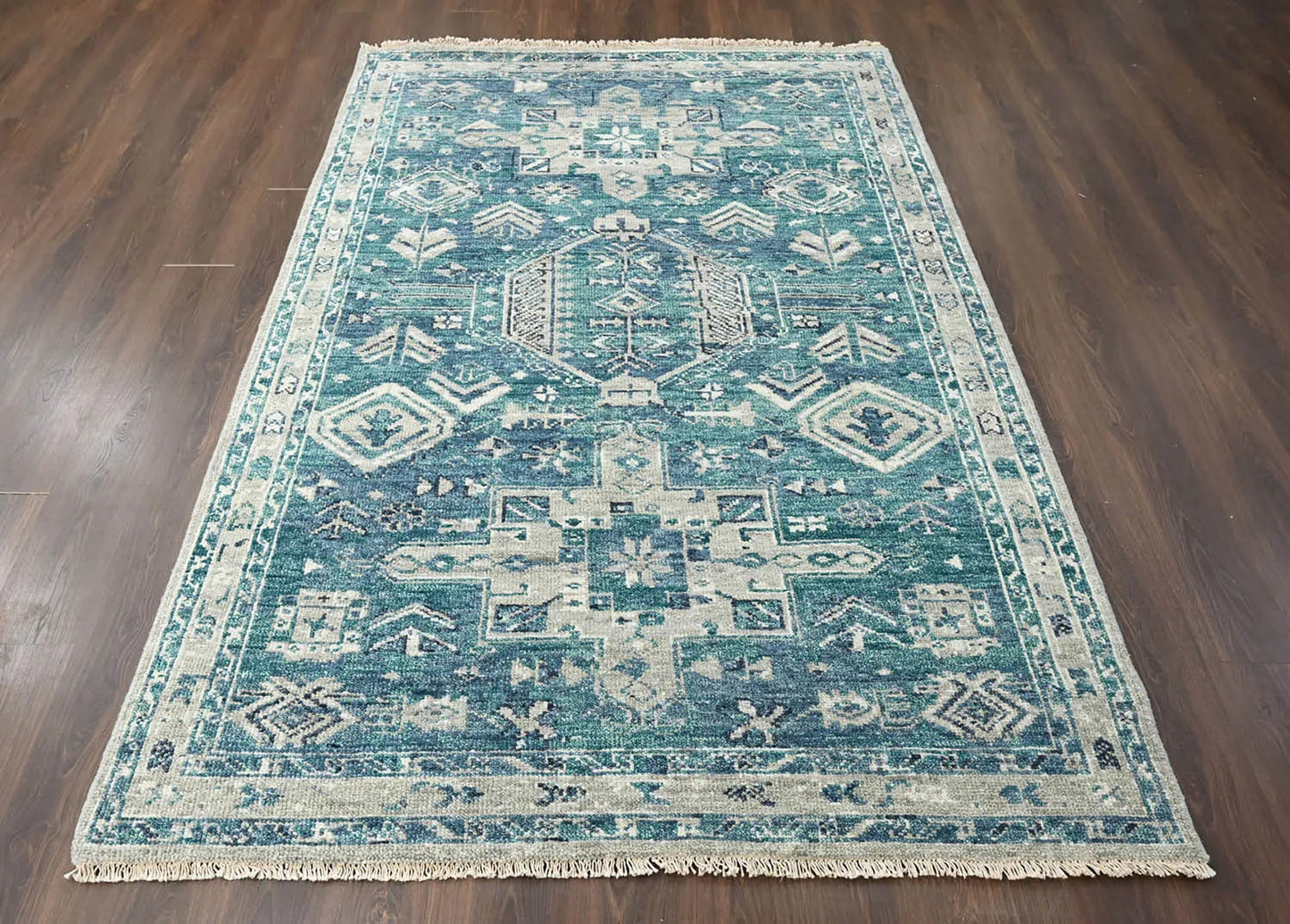 Multi Size Turquoise, Gray Hand Knotted Arts & Crafts 100% Wool Turkish Oushak Traditional Oriental Area Rug-2