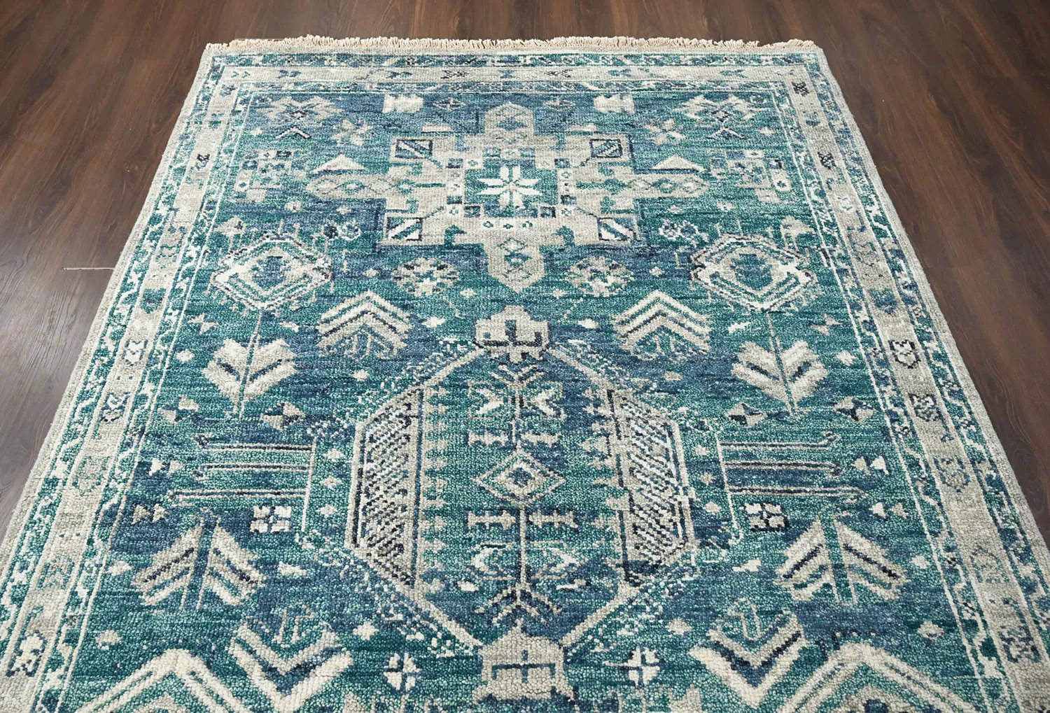 Multi Size Turquoise, Gray Hand Knotted Arts & Crafts 100% Wool Turkish Oushak Traditional Oriental Area Rug-4