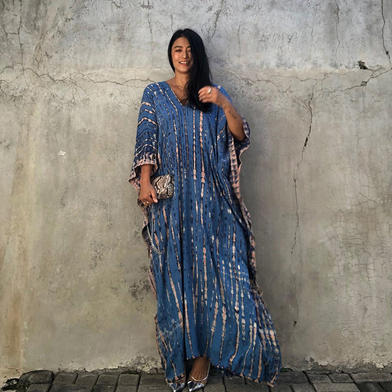 Cotton Ombre Beach Robe ¨C Loose Striped Bikini Cover-Up Dress, Vacation Maxi Kimono