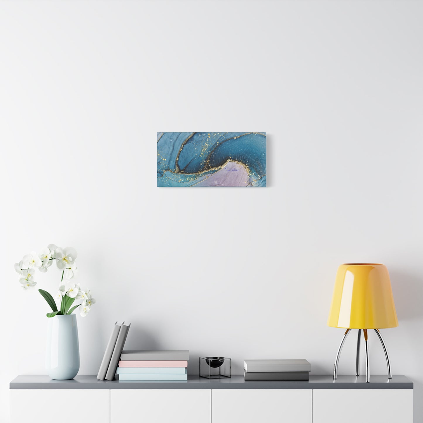 Canvas Wall Art, Abstract Ocean Wave, Modern Decor, Home Office, Gift for Her, Blue Gold Artwork, Living Room Wall Decor