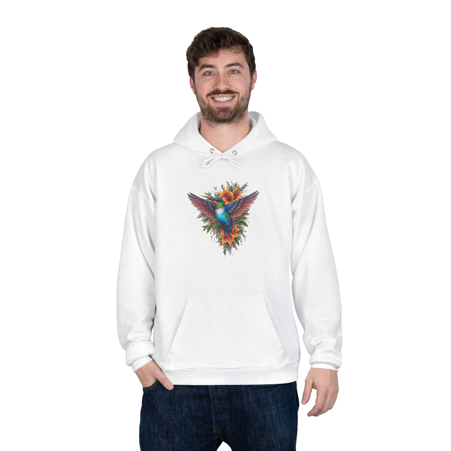 Vibrant Hummingbird Hoodie, Eco-Friendly Pullover, Perfect Gift for Nature Lovers, Spring Fashion, Unique Floral Design