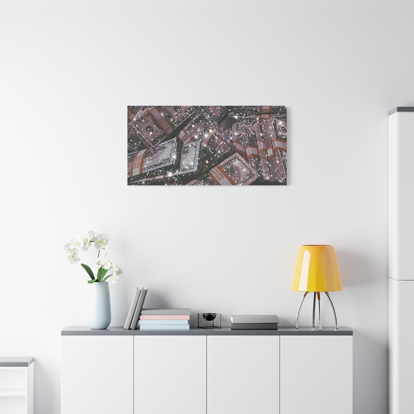 Sparkling Money Canvas Art, Glittery Wall Decor for Home, Modern Art Piece, Gift for Art Lovers, Chic Office Decor, Unique Wall Hanging