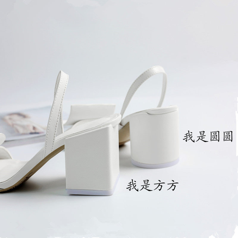 Square heel sandals for women, Roman square, trendy, personalized, thick heel, back strap, white sandals in large size