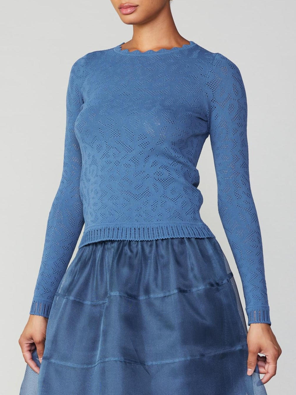 Scalloped Neck Textural Knit Sweater