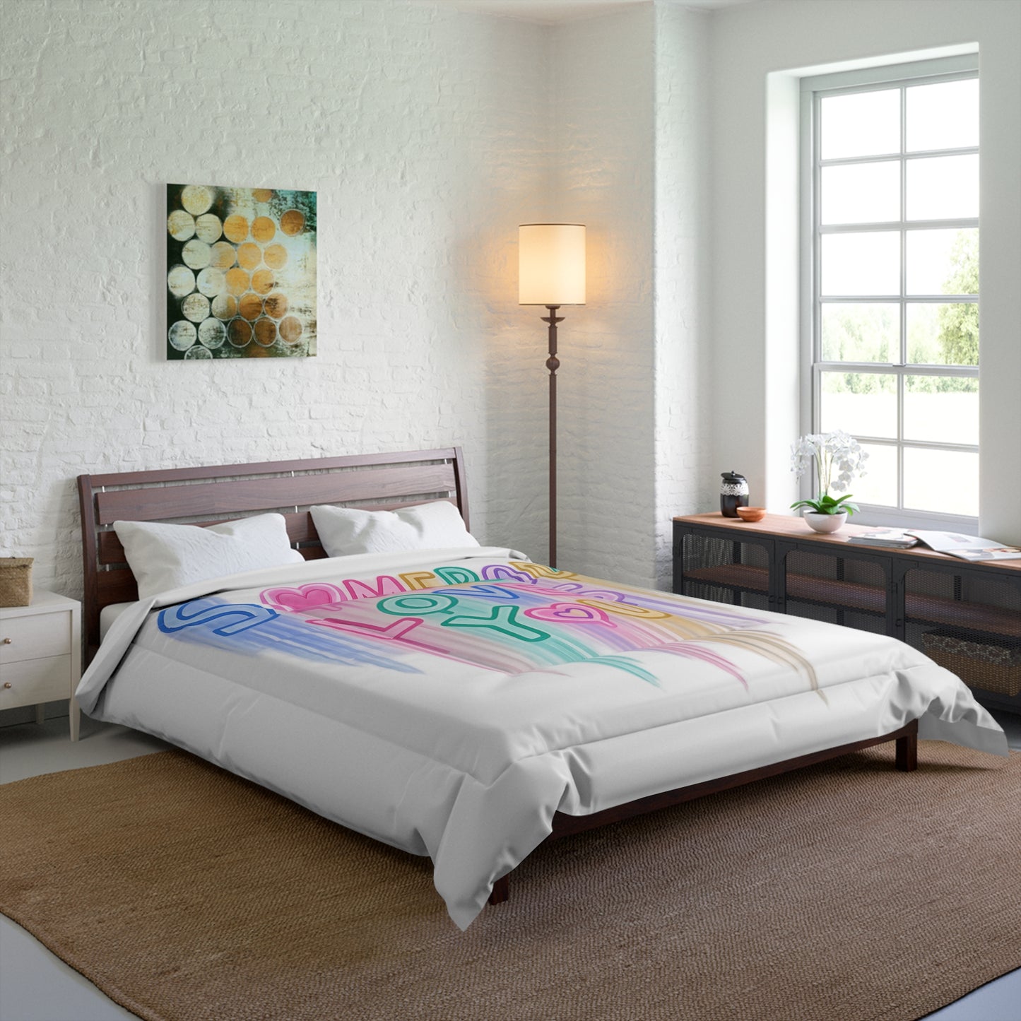 Somebody Loves You Comforter – Pastel Rainbow Heart Bedding