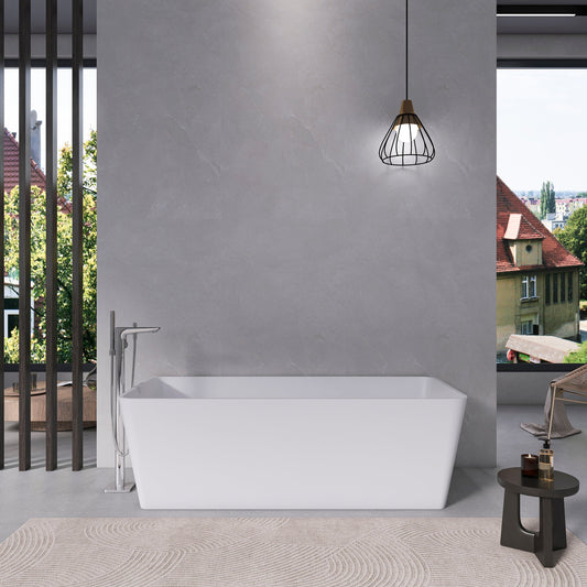 67 Inch Freestanding Solid Surface Soaking Bathtub