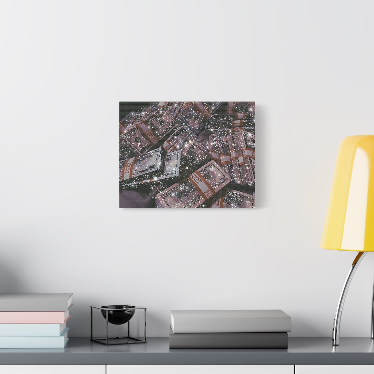 Sparkling Money Canvas Art, Glittery Wall Decor for Home, Modern Art Piece, Gift for Art Lovers, Chic Office Decor, Unique Wall Hanging