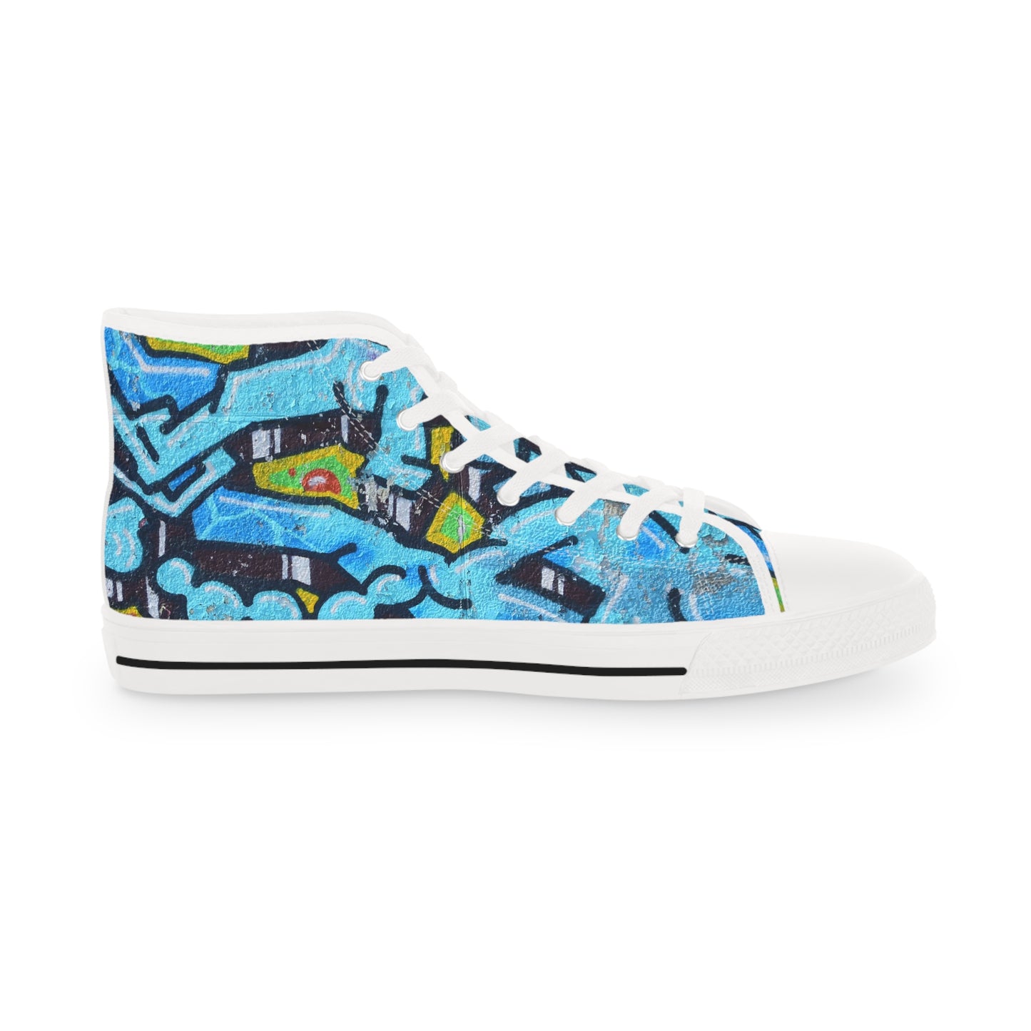 Blue Graffiti High-Top Sneakers — Urban Street Art Men's Shoes