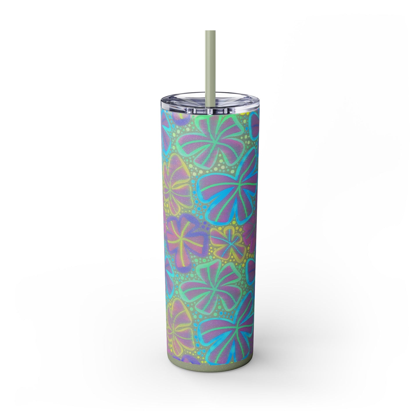 Pastel Butterfly Tumbler, 20oz Drinkware, Spring Decor, Cute Gift for Her, Eco-Friendly Cup, Floral Water Bottle