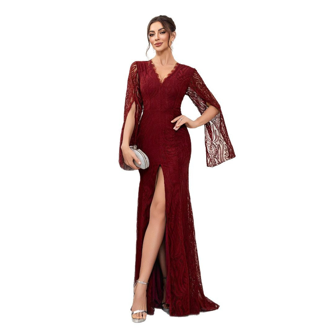 Elegant Sexy Fitted Mermaid Long Evening Dress for Women, Wine Red Bridesmaid Gown