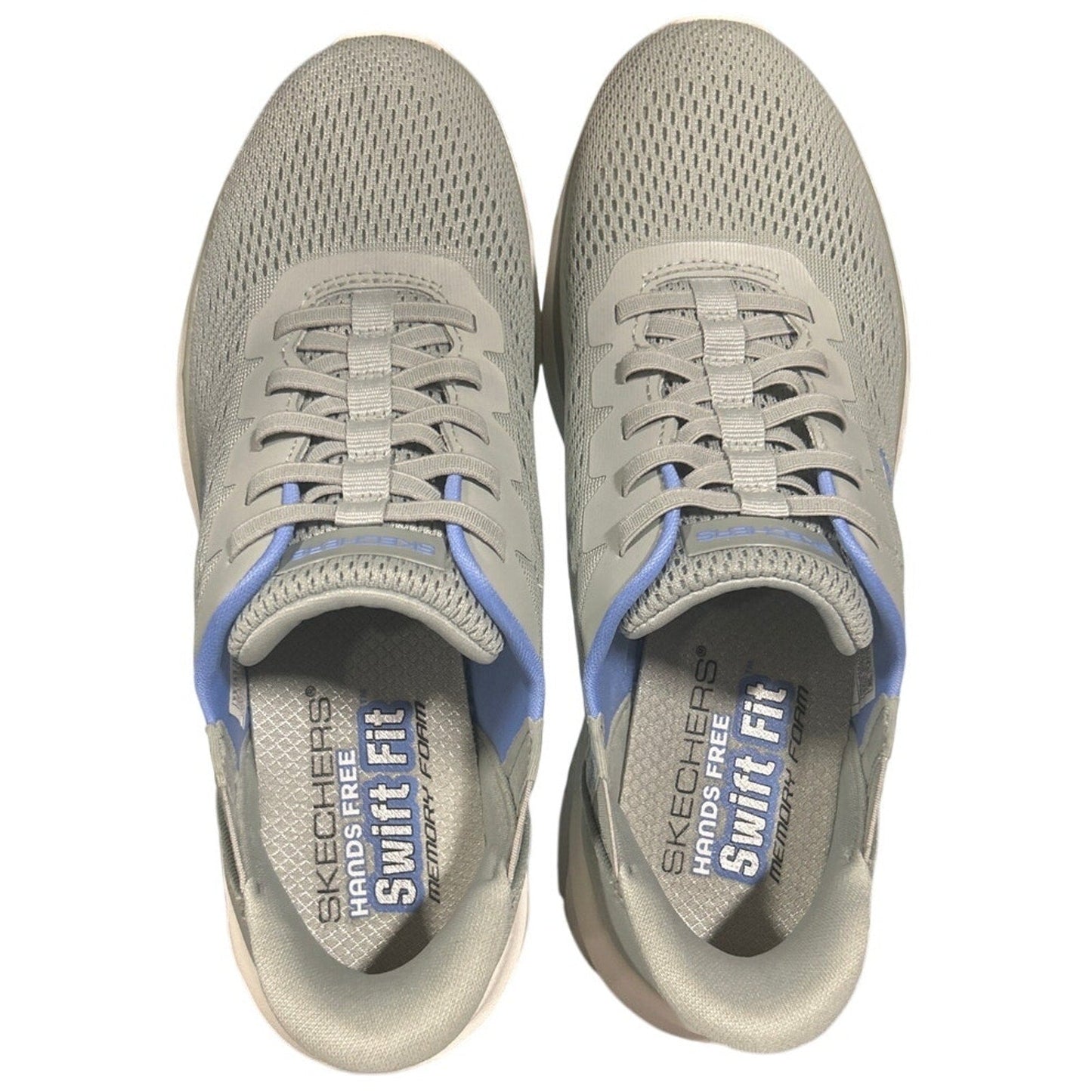 New In Box Skechers Womens Size 7 Gray Mesh Hands Free SwiftFit Slide In Shoes