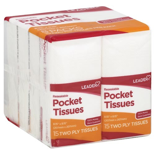 Leader Pocket Tissues, Resealable, Two Ply