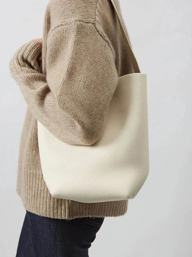 Simple Brand Genuine Suede Bucket Shoulder Bag for Women Large Capacity Laptop Hobo Purse Casual Designer Shopper Handbag