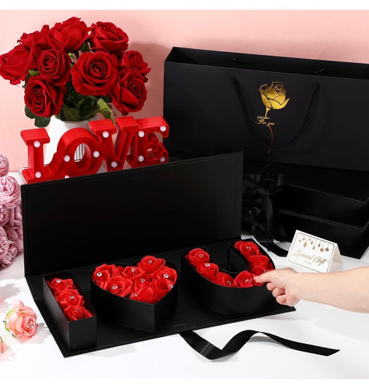 "I Love You" Box Cardboard 3 Fillable Flower Box 3 Gift Bags 3 Greeting Cards Raffia Paper Shreds for DIY Valentine's Day Wedding Bridal Shower Birthday Chocolate Gifts Packaging