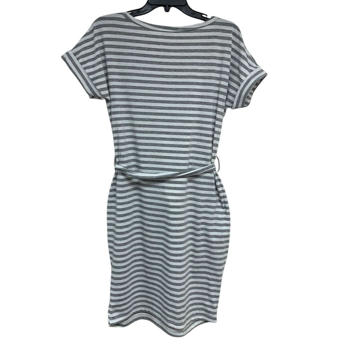 Fashion Womens Medium Striped Short Sleeve Tie Belt Tee Shirt Dress w Pockets