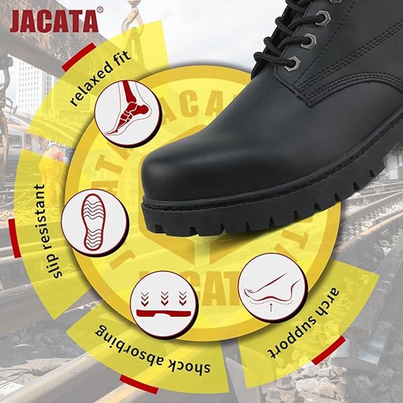 Jacata Mens Size 10 Black Faux Leather Work Lace Up Round Toe Rubber Sole Boots