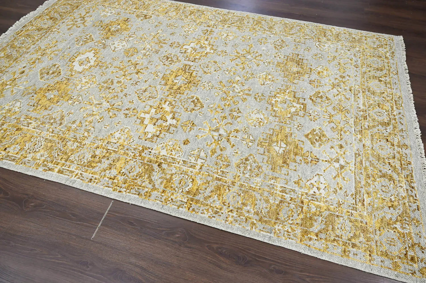 Multi Size Gray, Gold Hand Knotted 100% Wool Turkish Oushak Transitional Oriental Area Rug-3