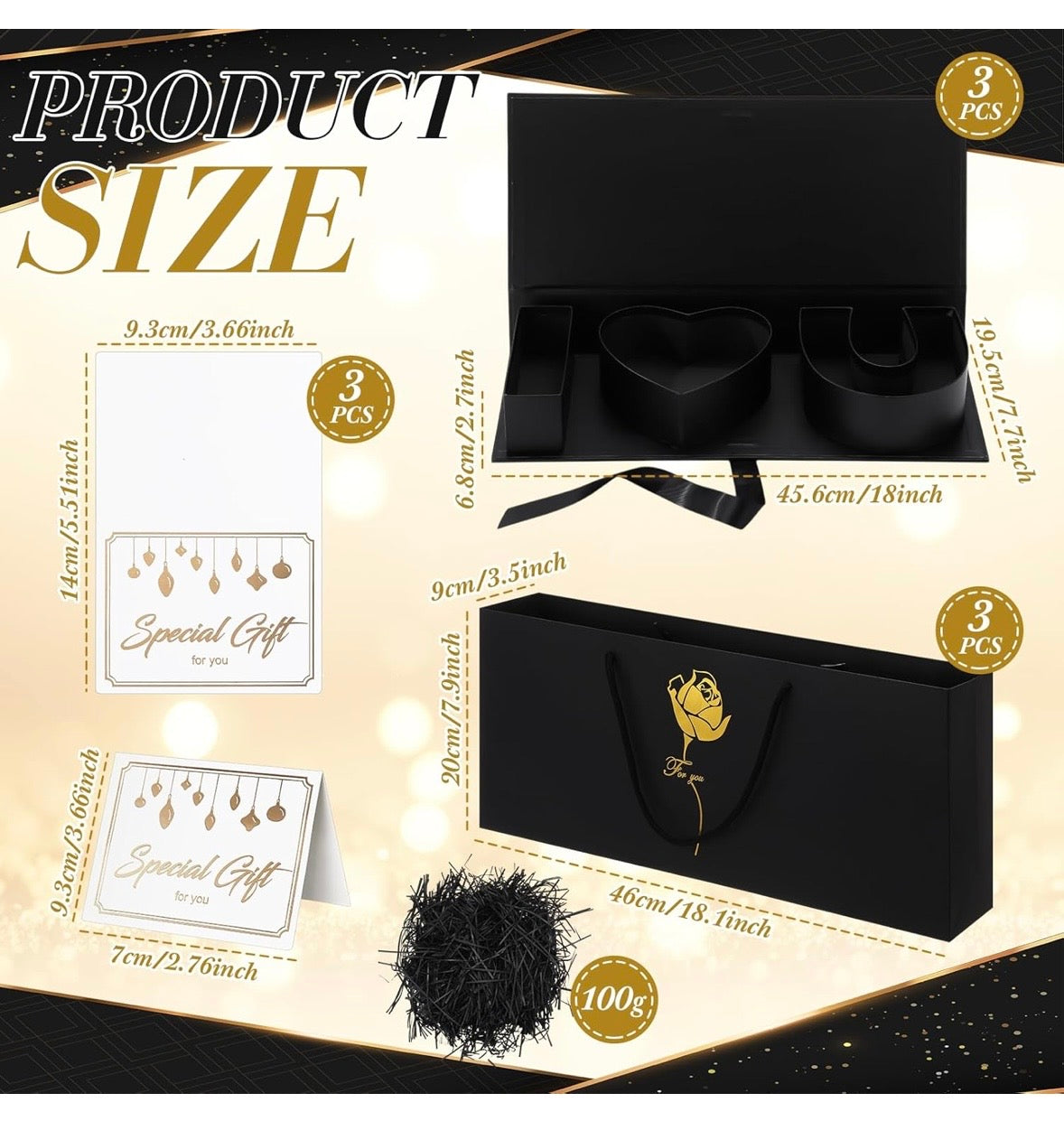 "I Love You" Box Cardboard 3 Fillable Flower Box 3 Gift Bags 3 Greeting Cards Raffia Paper Shreds for DIY Valentine's Day Wedding Bridal Shower Birthday Chocolate Gifts Packaging