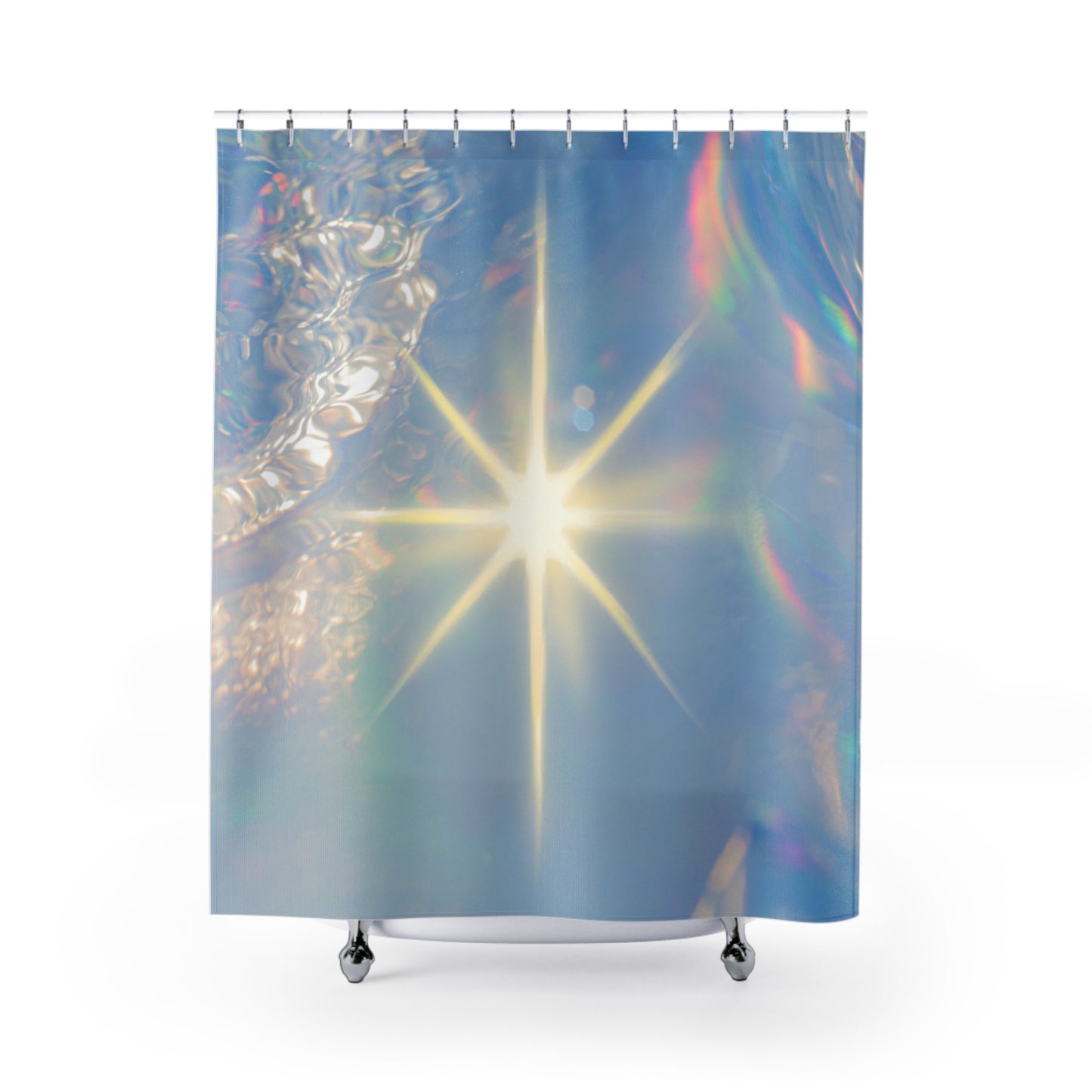 Iridescent Starburst Shower Curtain, Modern Bathroom Decor, Bright Light Vibe, Bohemian Home, Gift for New Homeowners