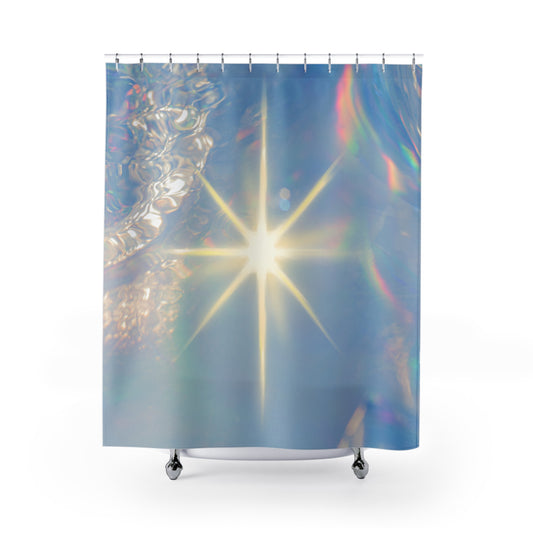 Iridescent Starburst Shower Curtain, Modern Bathroom Decor, Bright Light Vibe, Bohemian Home, Gift for New Homeowners