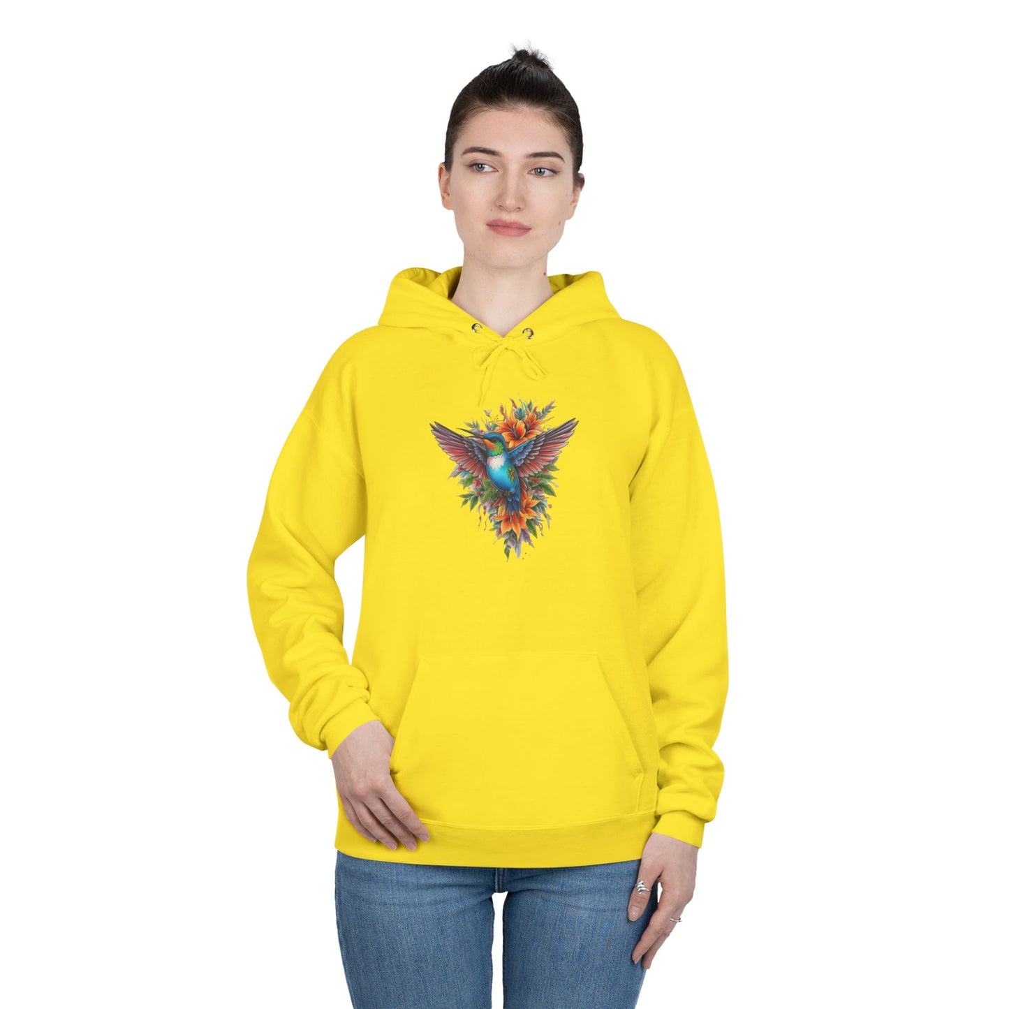 Vibrant Hummingbird Hoodie, Eco-Friendly Pullover, Perfect Gift for Nature Lovers, Spring Fashion, Unique Floral Design