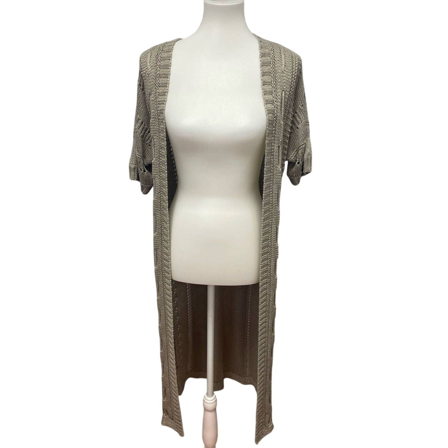 Venue Womens Medium Acrylic Short Sleeve Long Open Loose Knit Cardigan Sweater