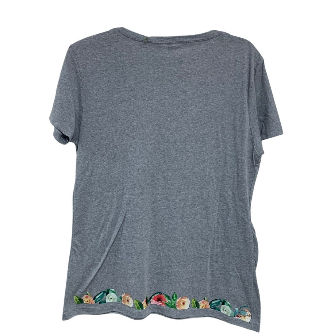 New Hand Printed XXL Heathered Gray Floral Wrap Around Short Sleeve Tee Shirt