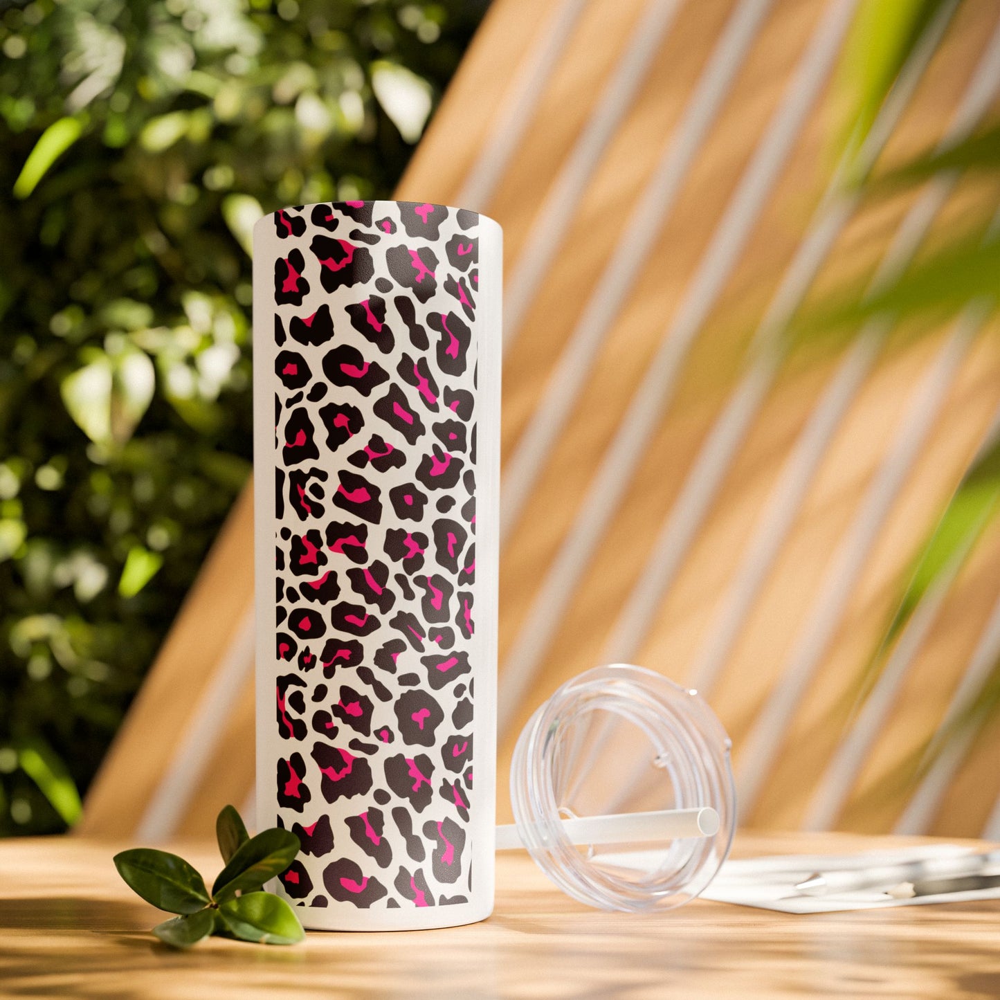 Leopard Print Skinny Tumbler with Straw, 20oz - Perfect for Travel, Gifts, and Everyday Hydration, Stylish Drinkware, Animal Print Tumbler