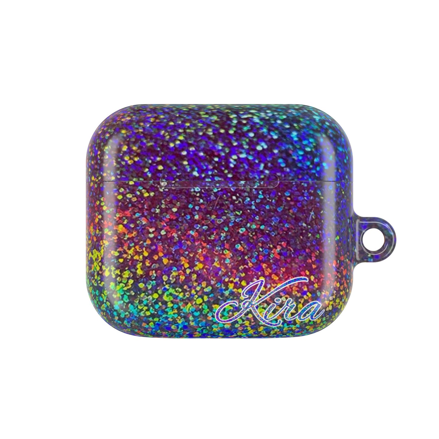 Holographic Rainbow Glitter Print Earbud Case - Personalized Name Option