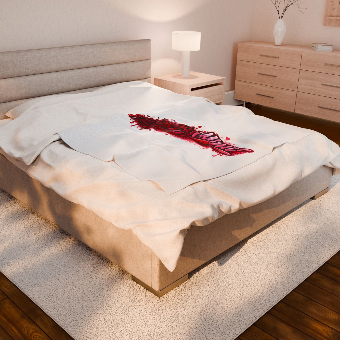 Luxe By Mimi Velvet Plush Blanket — Heart Drip Graphic Cozy Throw