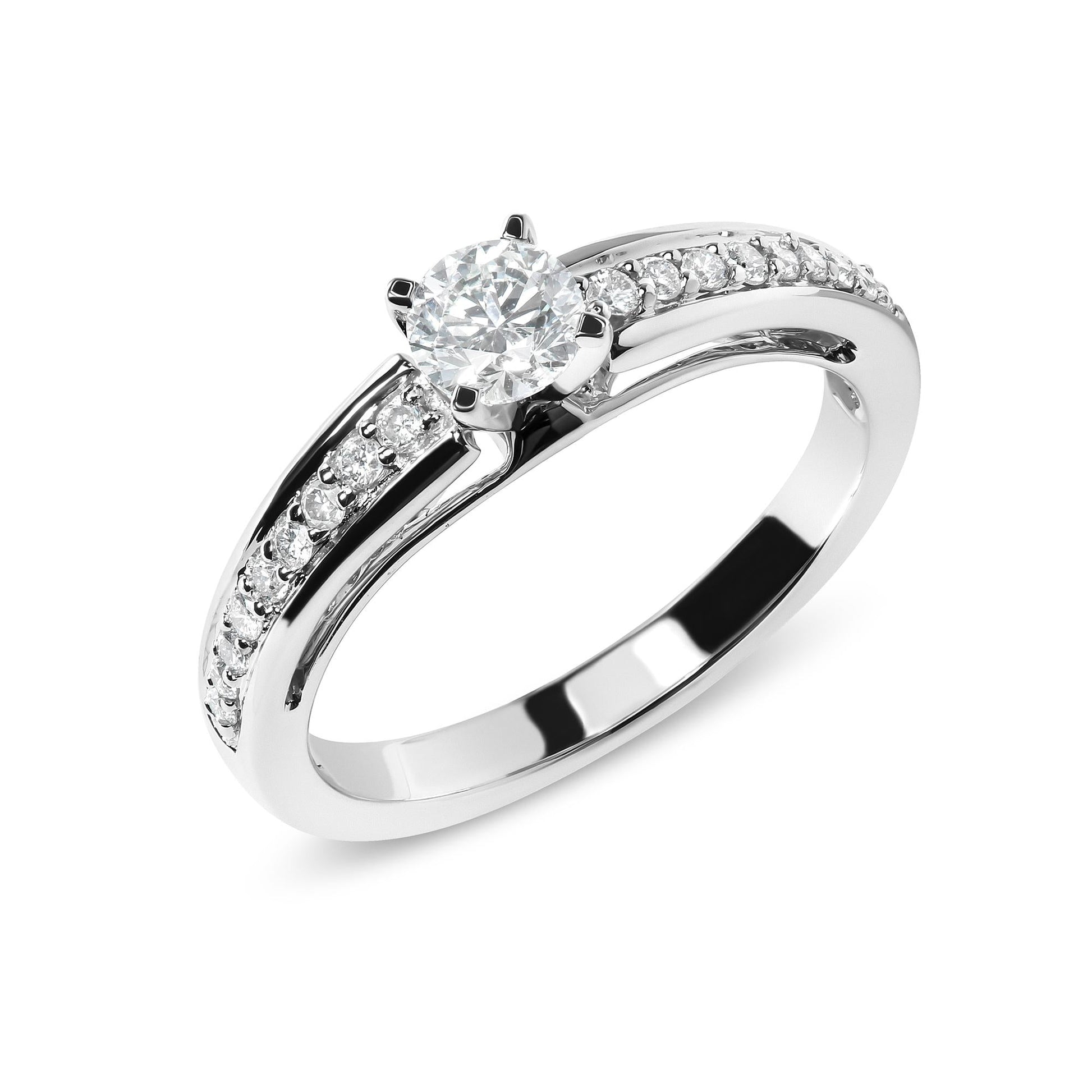 14K White Gold 1/2 Cttw Diamond Solitaire Pave Set Engagement Ring (G-H Color, VS2-SI1 Clarity) - Size 7-3