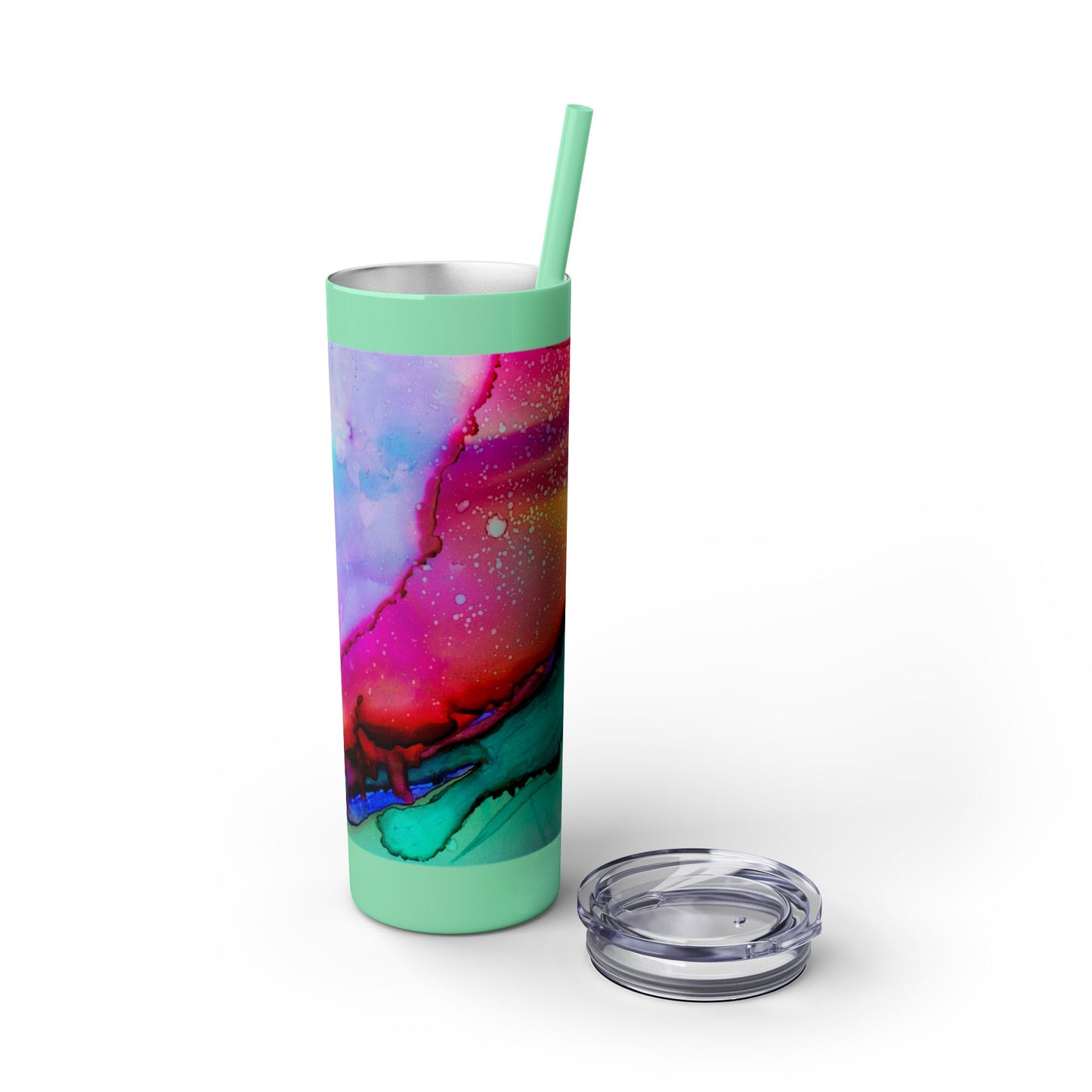Beautiful Watercolor Splatter Skinny Tumbler with Straw - 20oz, Vibrant Colorful Drinkware for Every Occasion, Perfect Gift for Friends, Reusable Travel Mug, Water [...]