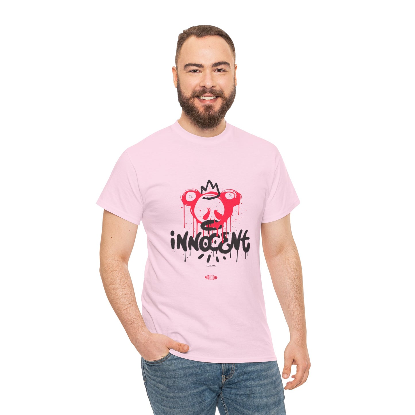 Edgy Graphic Tee: 'Innocent' Design, Urban Fashion, Streetwear, Unisex Cotton T-Shirt, Music Festivals, Casual Wear