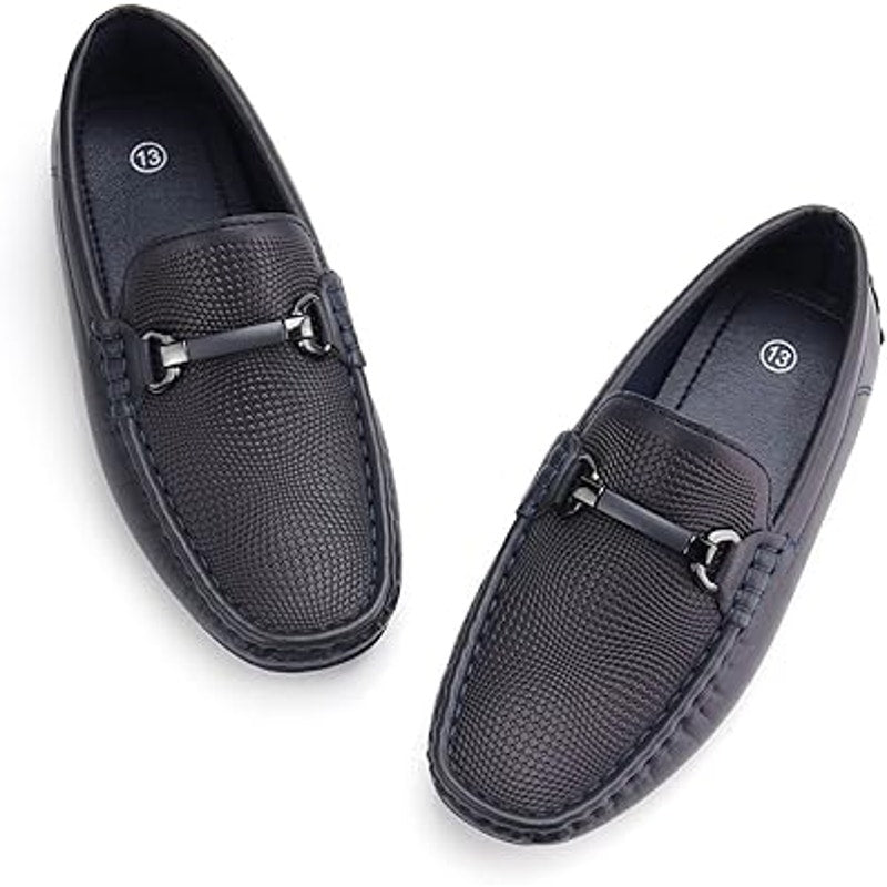 Jabasic Boys 7 Navy Faux Leather Casual Slip On Moccasin Flat Loafer Dress Shoes