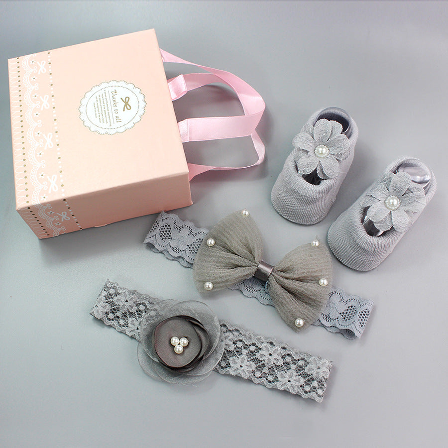 Flower Baby Girl Headband Socks Set Shoes With  Crown Bows Newborn Headbands For Girls Turban Baby Hair Accessories