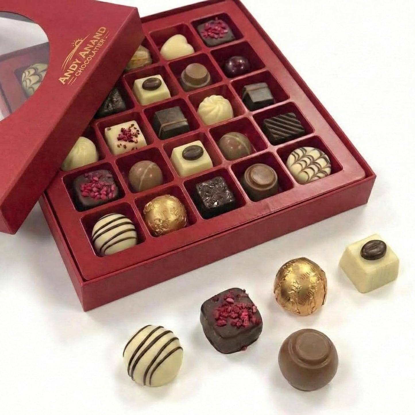 Andy Anand Premium Bon Bon Chocolate Collection, 25 pc – Truffles, Pralines, Pistachio Cream, Mint & Tiramisu, Birthday & Holiday Gift Box