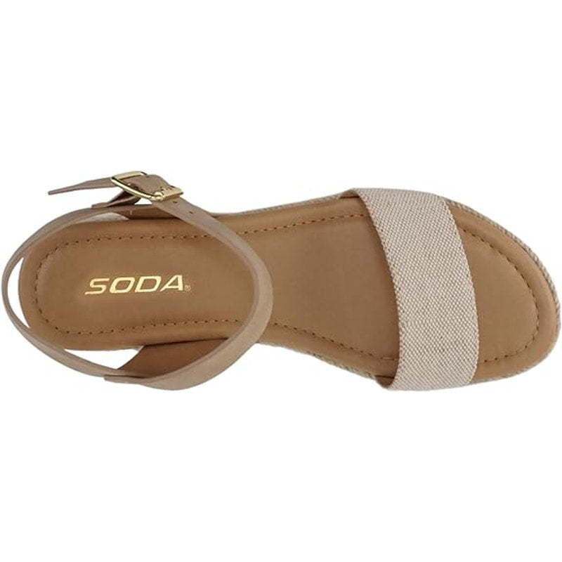 Soda Clip Womens 8.5 Beige 2" Platform Sandals Open Round Toe Ankle Strap Shoes