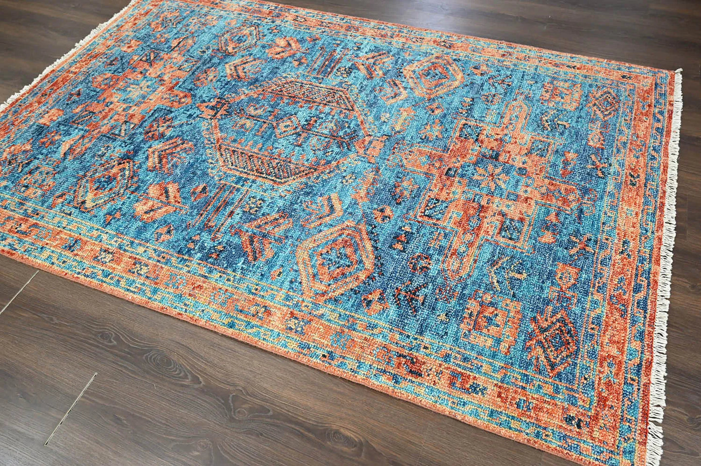 Multi Size Turquoise, Burnt Orange Hand Knotted Arts & Crafts 100% Wool Turkish Oushak Traditional Oriental Area Rug-3