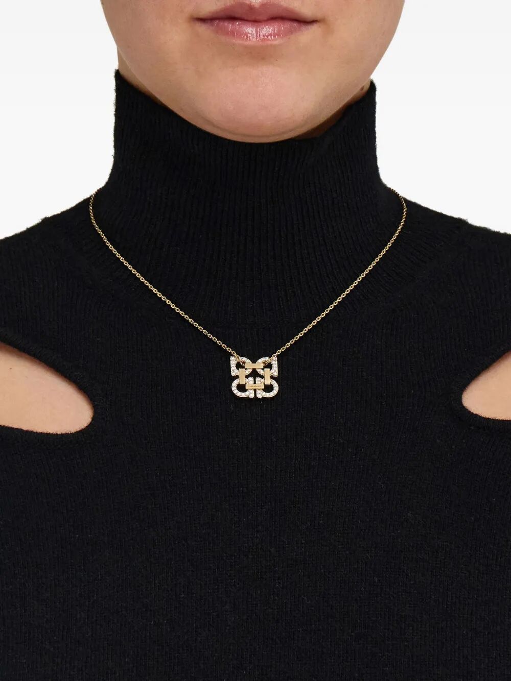 Ferragamo Women Crystal Embellished Four Gancini Pendant Necklace