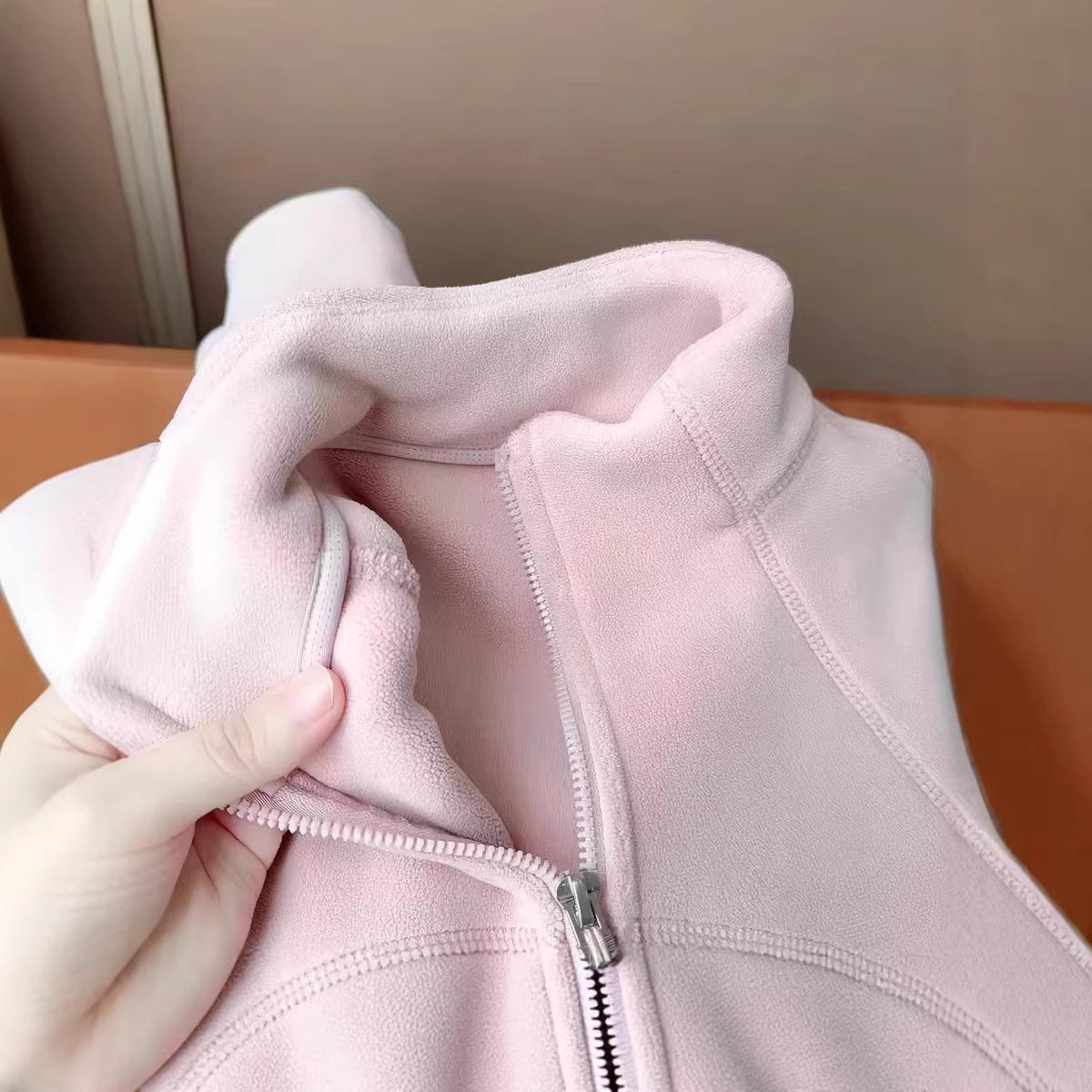 Pink Stand Collar Fleece Hoodie Jacket Down Inner Lining Warm Top, Tactical Jacket Inner Layer Base Layer