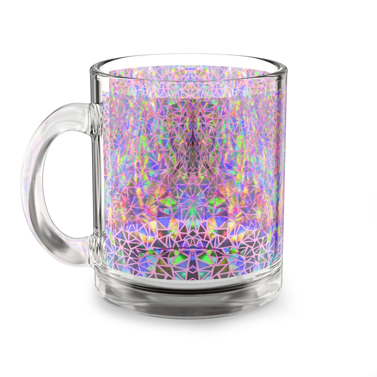 Holographic Geometric Prism Print Stained on Glass Mug Iridescent Kaleidoscope 10oz