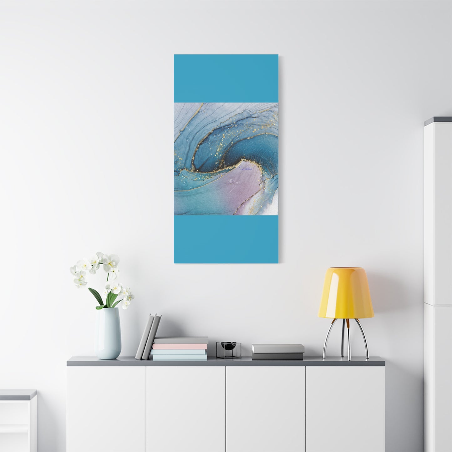 Canvas Wall Art, Abstract Ocean Wave, Modern Decor, Home Office, Gift for Her, Blue Gold Artwork, Living Room Wall Decor