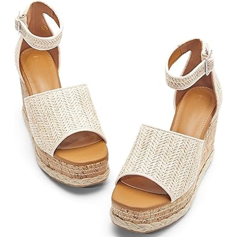 R Gallica WomensSize 7 Tan 4" Platform Wedge Open Toe Espadrille Sandal Shoes