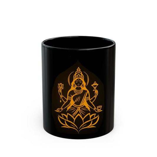 Elegant Black Mug with Goddess Design, Spiritual Coffee Cup, Meditation Tea Mug, Unique Gift for Yogis, Home Decor