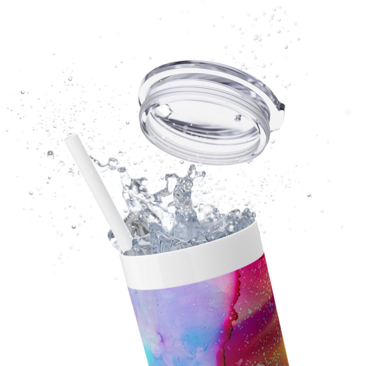 Beautiful Watercolor Splatter Skinny Tumbler with Straw - 20oz, Vibrant Colorful Drinkware for Every Occasion, Perfect Gift for Friends, Reusable Travel Mug, Water [...]