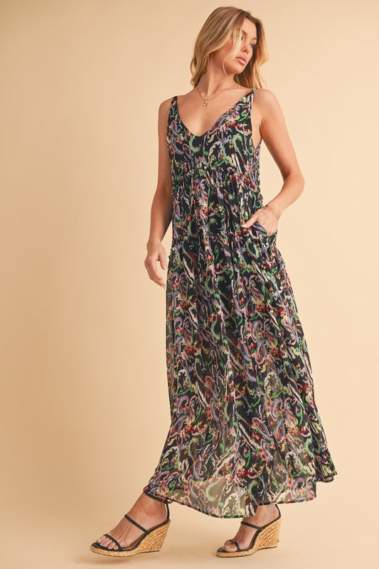 Printed V-Neck Frill Tiered Cami Comfortable Dress For Women – Playful, Feminine & Fun for Summer Days