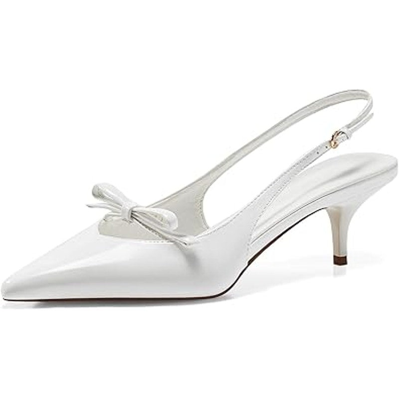 Coutgo Womens Size 8.5 White Bow Slingback 2" Kitten Heels Pointed Toe Shoes