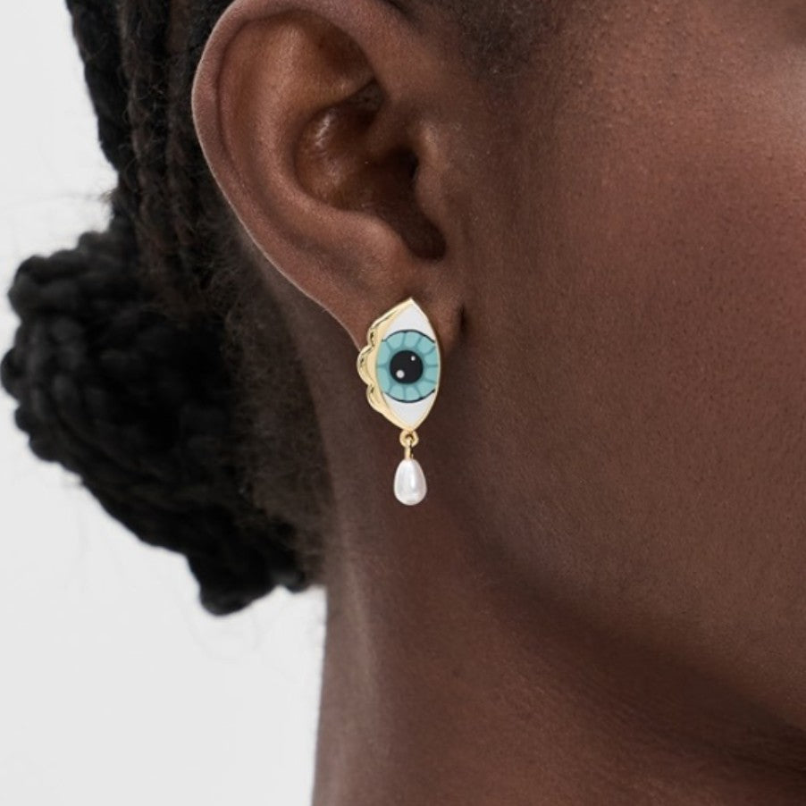 Stainless Steel Blue-eyed Pearl Earrings