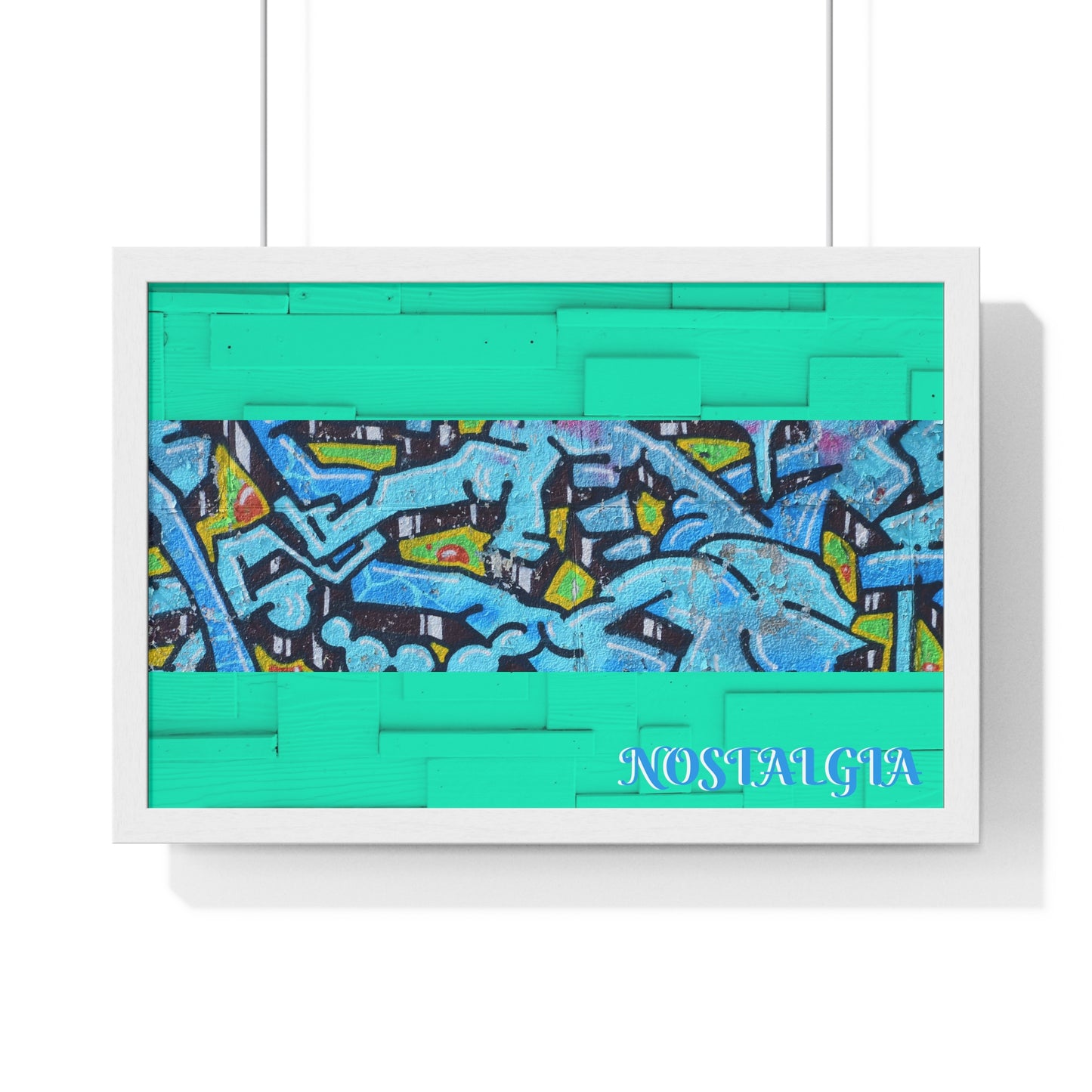 Nostalgia Graffiti Horizontal Framed Poster — Teal Urban Street Art Print