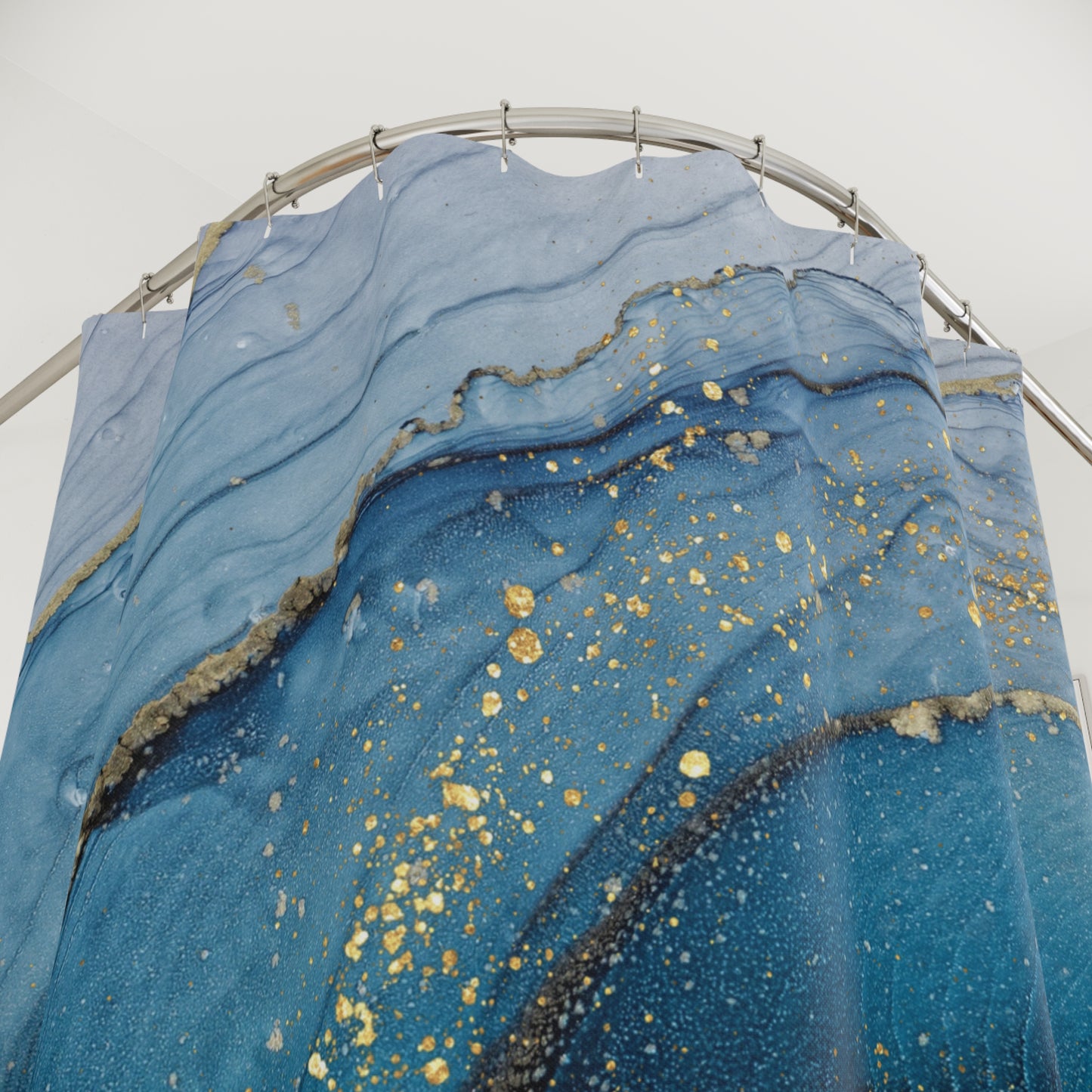 Elegant Abstract Shower Curtain with Gold Accents, Luxurious Bathroom Decor, Modern Coastal Theme, Gift for Homeowners